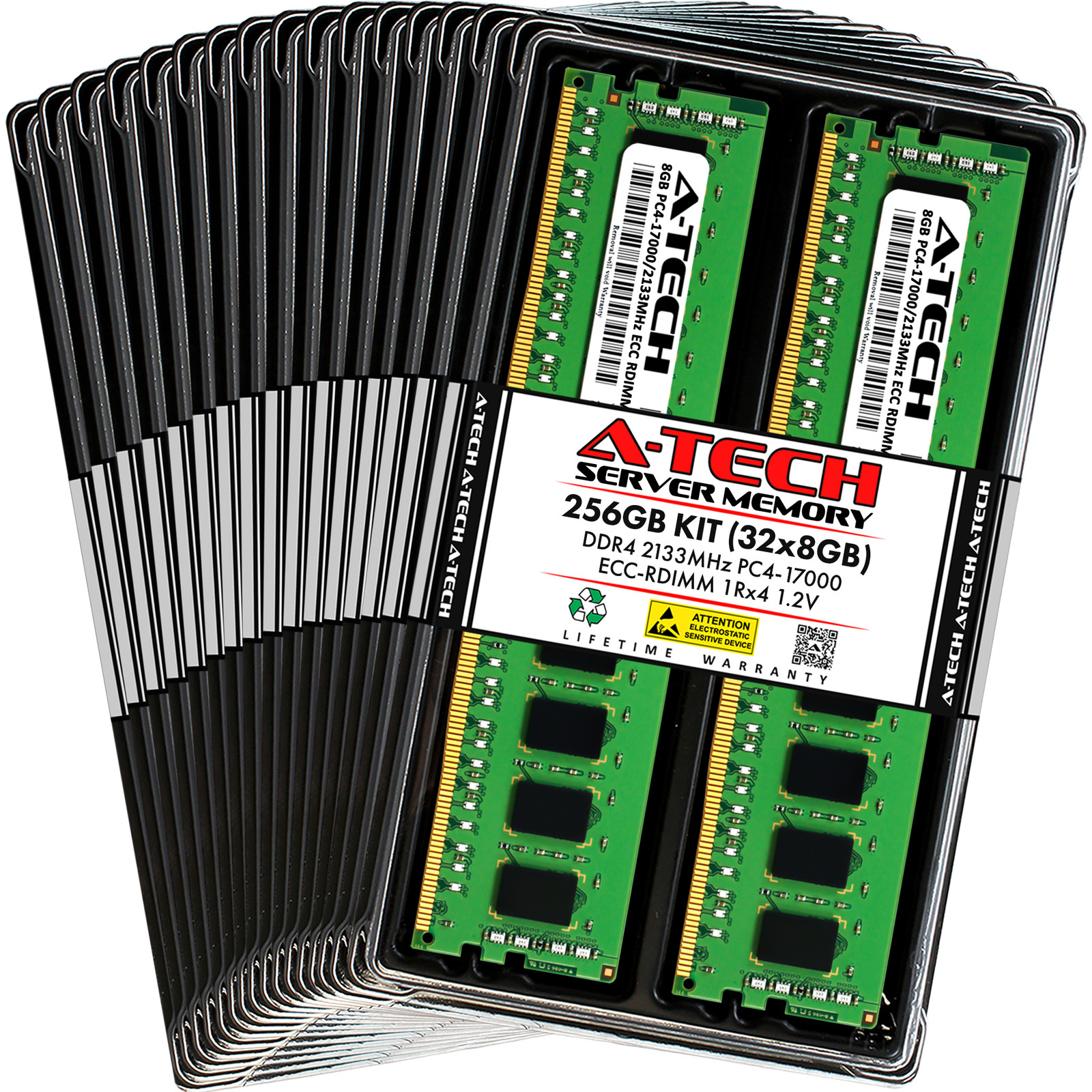 A-Tech 256GB 32x 8GB 1Rx4 PC4-17000R DDR4 2133 ECC REG RDIMM Server Memory RAM
