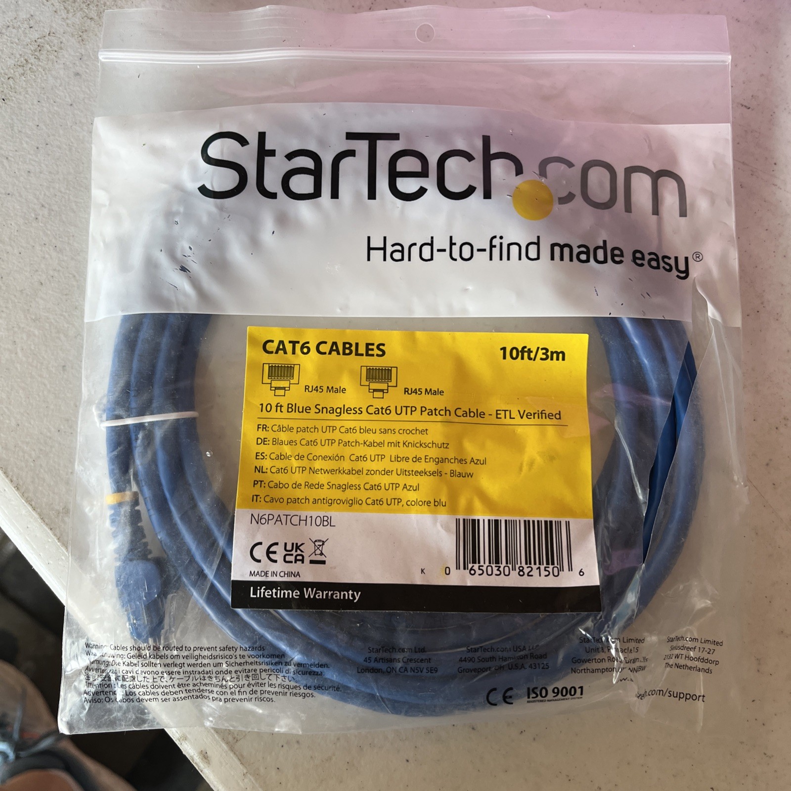 StarTech N6PATCH10BL 10 ft Blue Snagless Cat6 UTP Gigabit Patch Category 6