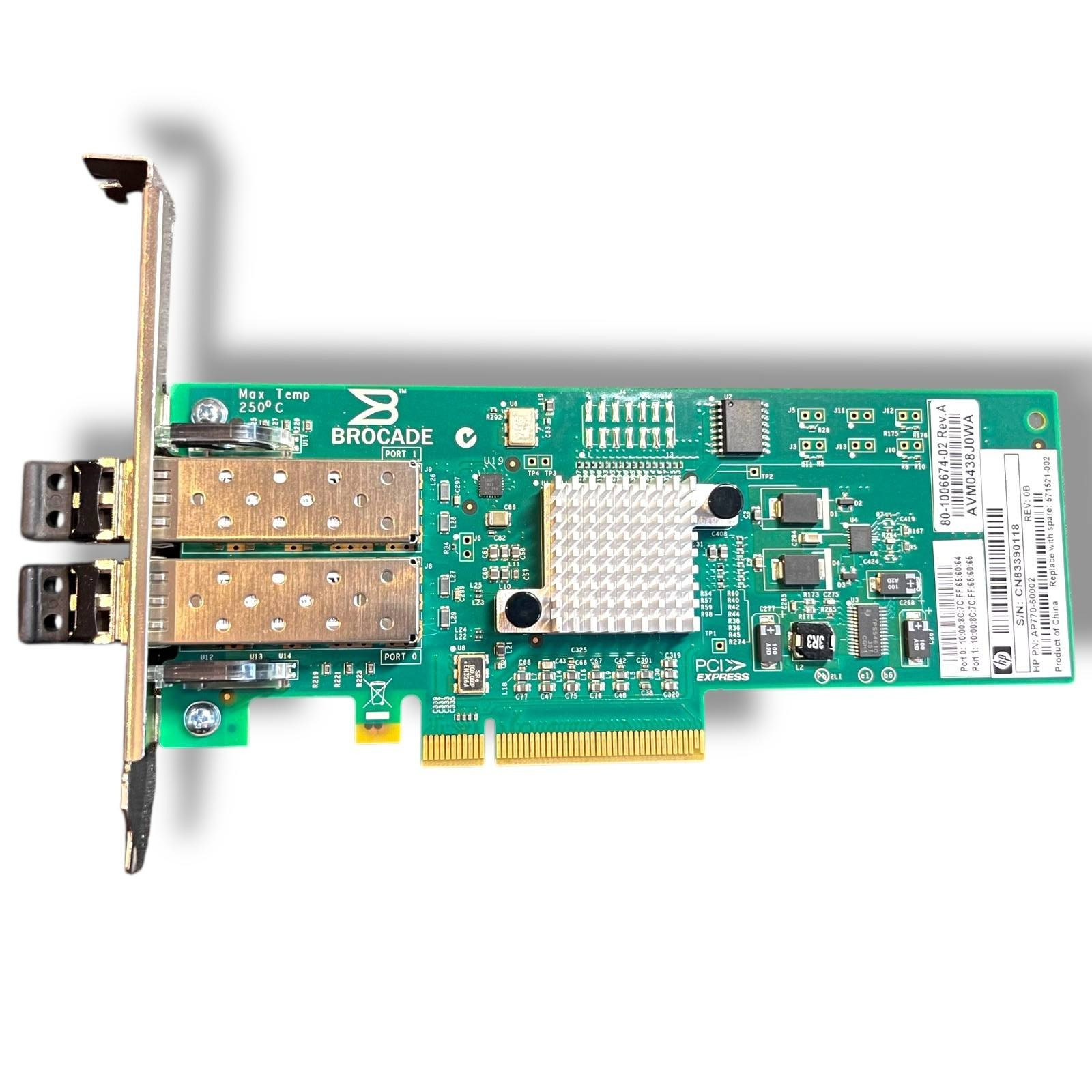 HP 82B Brocade 825 8Gb FC HBA Dual Port PCIe AP770-60002 571521-002 + 2x SFP+