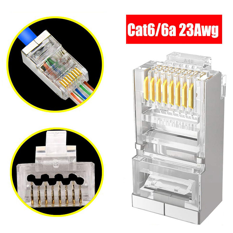 100pcs RJ45 Connector Cat6a Cat6 Pass Through 23AWG Shielded RJ45 Network Ends