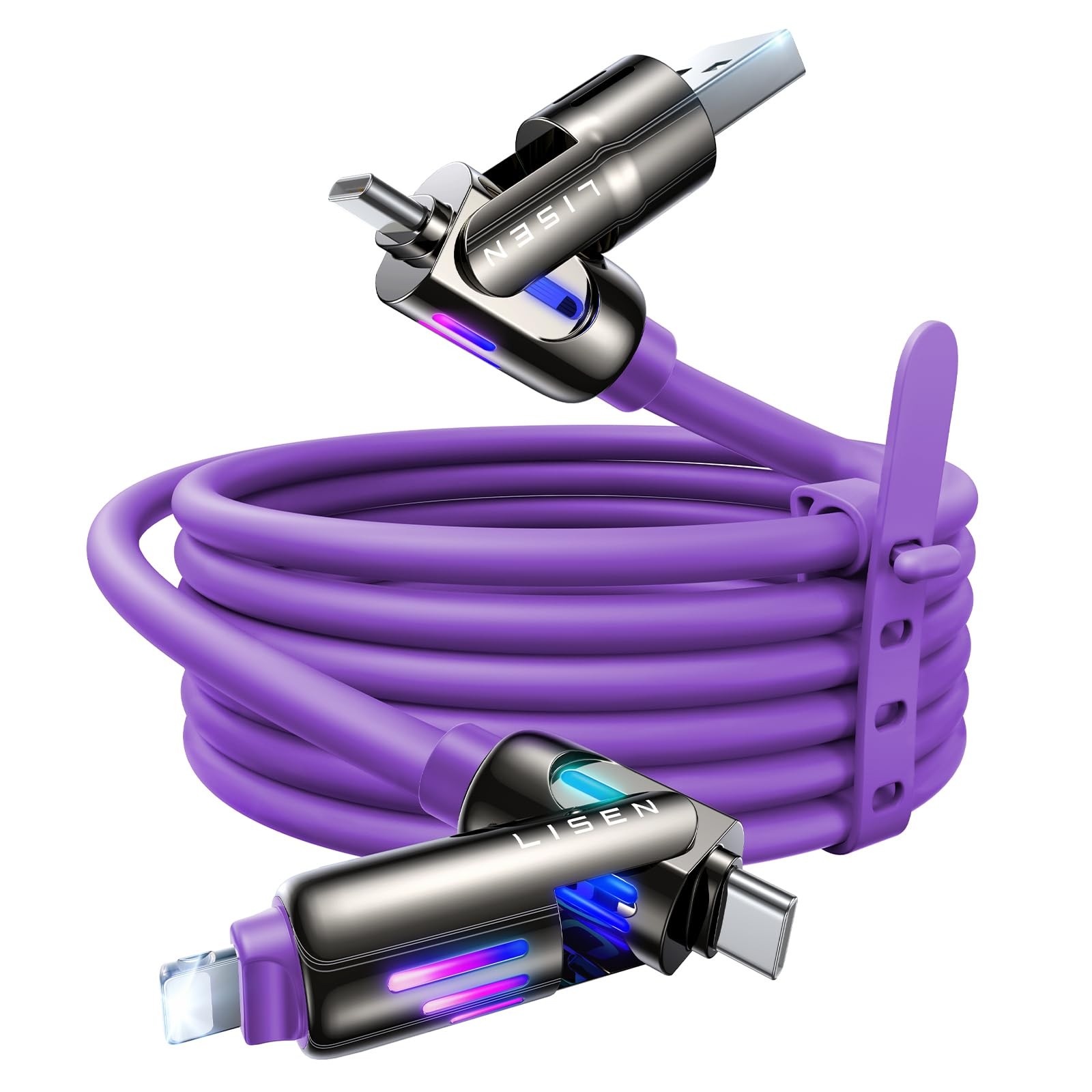 LISEN 240W Chubby USB C to C, 4 in 1 Charging Cable (6.6FT) 6.6FT, Purple 