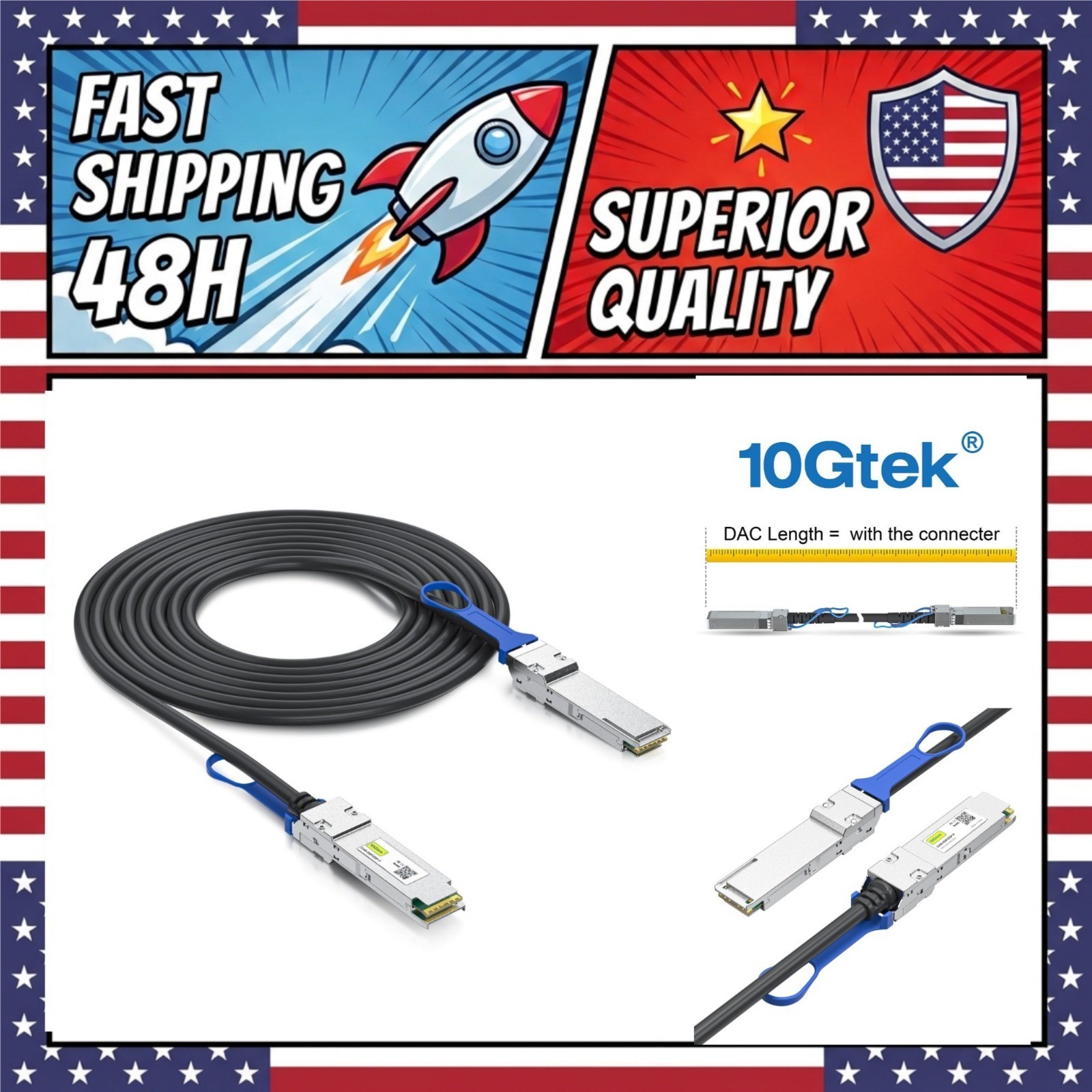 10Gtek 100G QSFP28 DAC Cable 0.5m 100GBASE-CR4 Cisco Ubiquiti