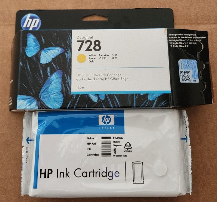 Genuine HP Ink Cartridge DesignJet 728 Yellow 130ml Date 7-22 OEM Inner Sealed
