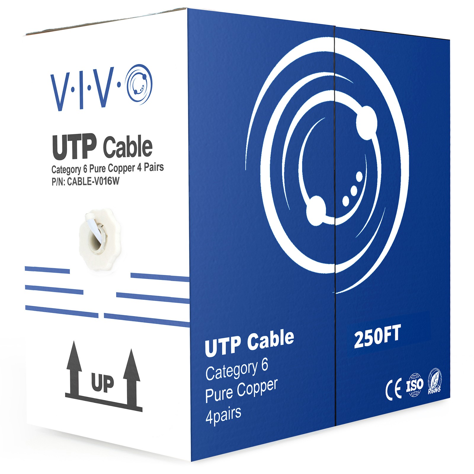 VIVO White 250ft Bulk Cat6 Copper Indoor LAN Ethernet Cable Wire UTP Pull Box