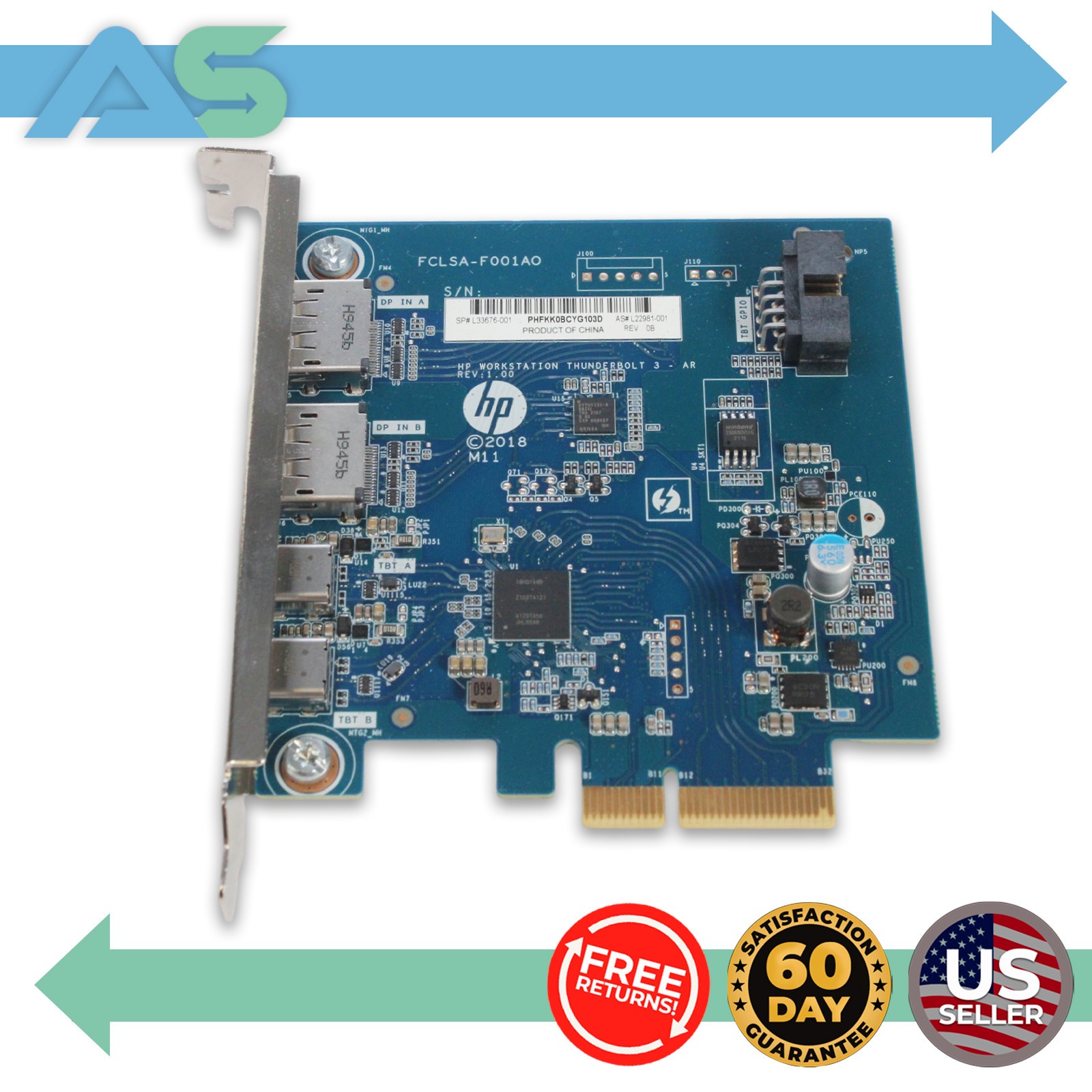 HP Workstation Thunderbolt 3 DisplayPort Card for Z4G5, Z4G4, Z6G4, Z8G4, Z8G5