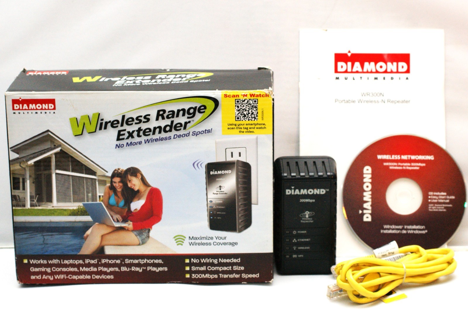 Diamond Multimedia 300Mbps 802.11n Wireless Range Extender (WR300N) Used