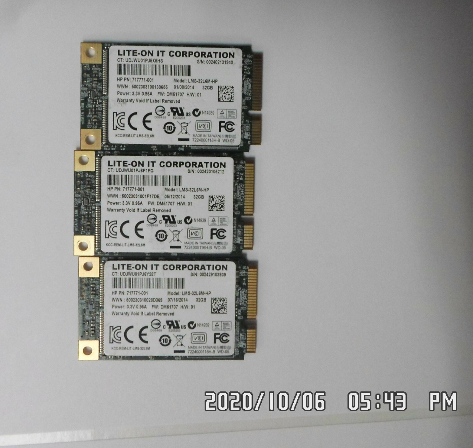 LOT OF 3 LITE-ON THIN 32GB 2.5" SSD LMS-32L6M-HP, 717771-001, 735594-001 