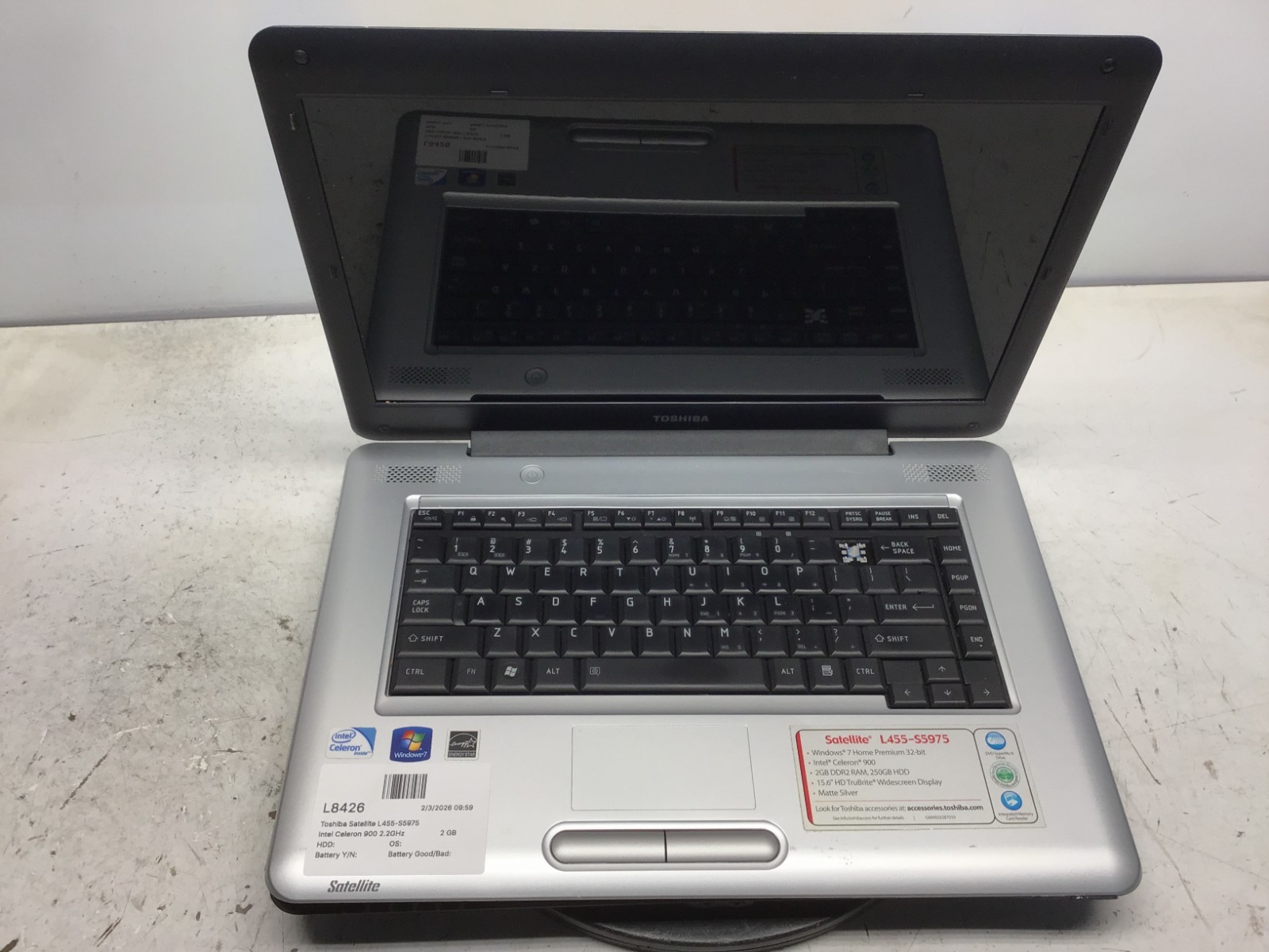 Toshiba Satellite L455-S5975 Intel Celeron 900 2.2GHz 2 GB NO HDD