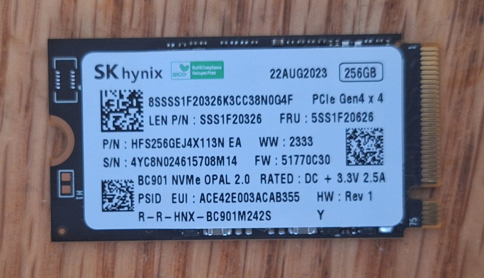 SK Hynix BC901 256GB M.2 2242 PCIe NVMe SSD HFS256GEJ4X113N