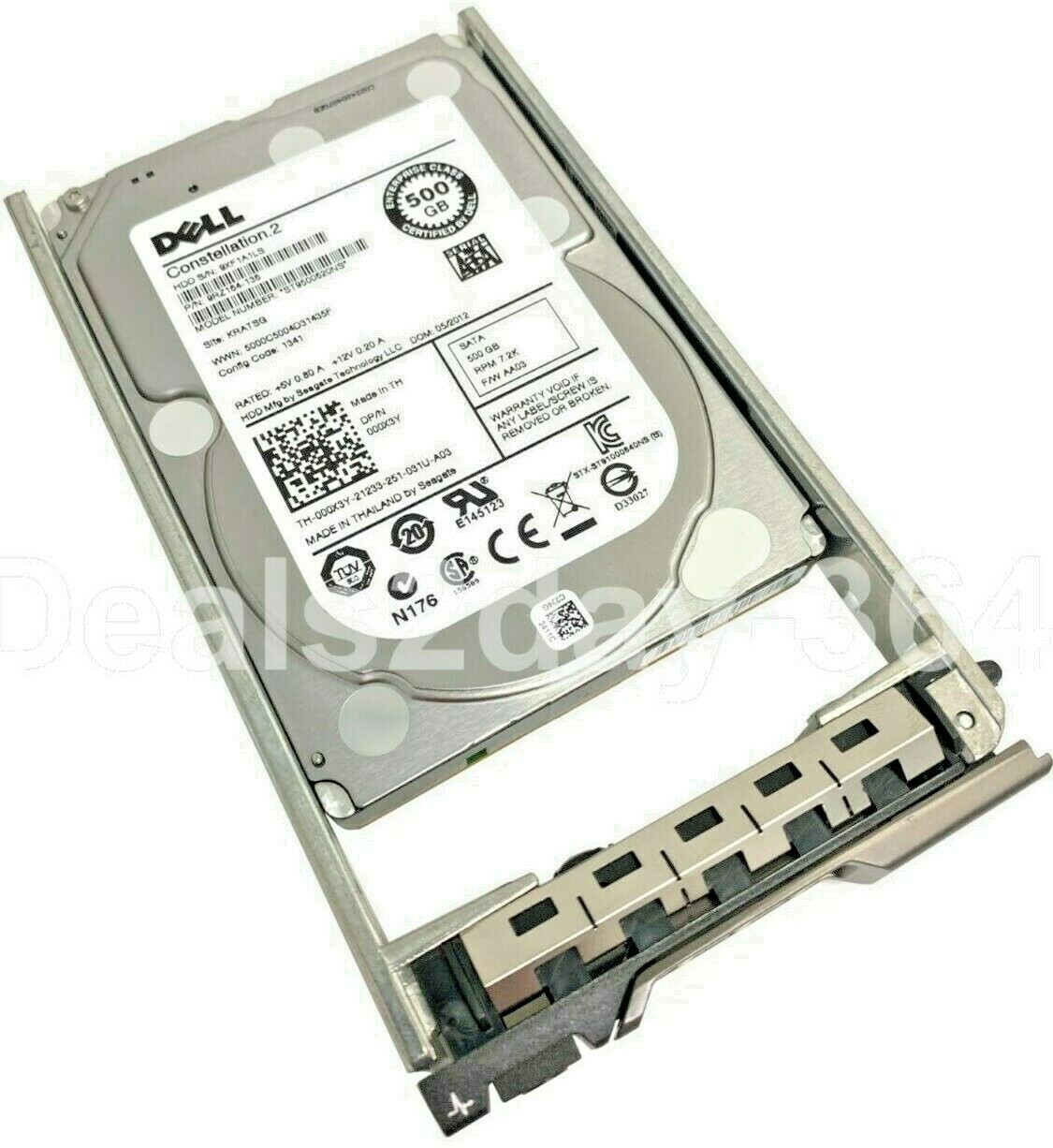 00X3Y DELL 000X3Y 500GB 7.2K SATA 2.5 6Gb/s HDD ST9500620NS Server ONLY W/CADDY