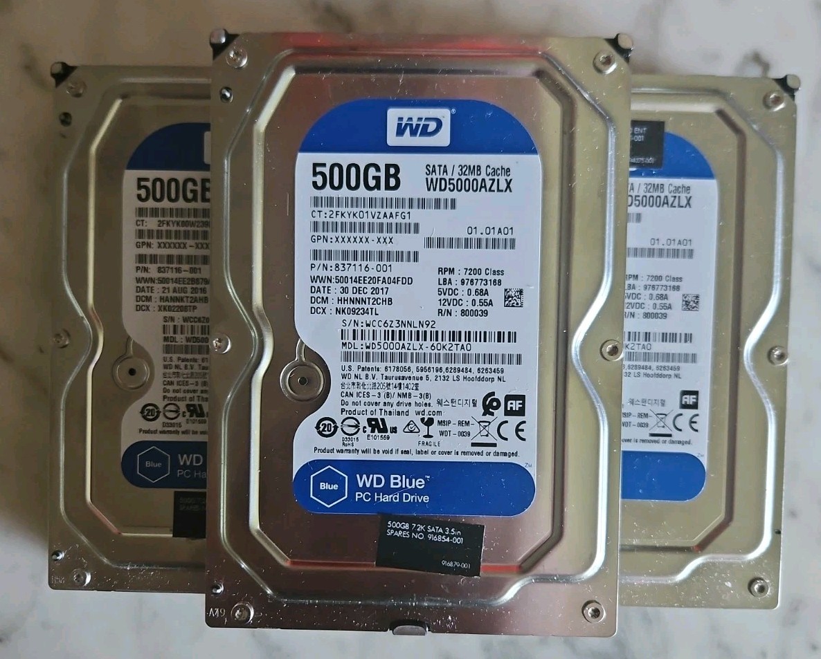3 Western Digital | WD5000AZLX (Blue) | 500GB | SATA | 32MB Cache | Health: Good