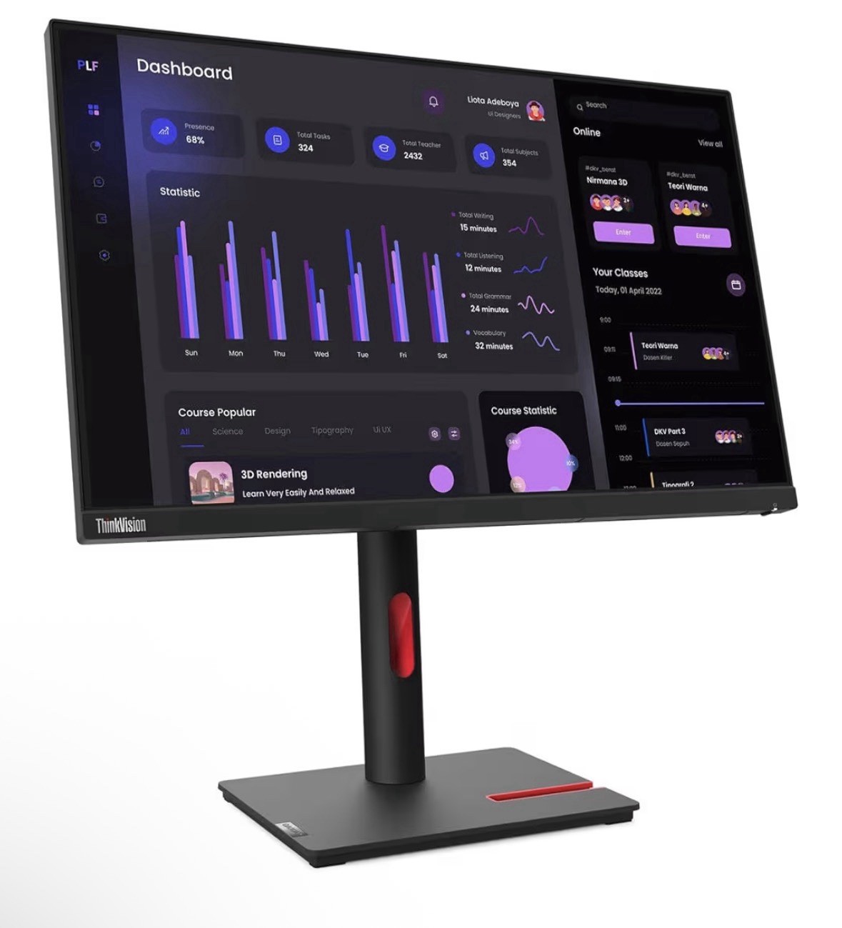 NEW Lenovo ThinkVision T24i-30 24" Class Full HD LED Monitor -16:9  Black  