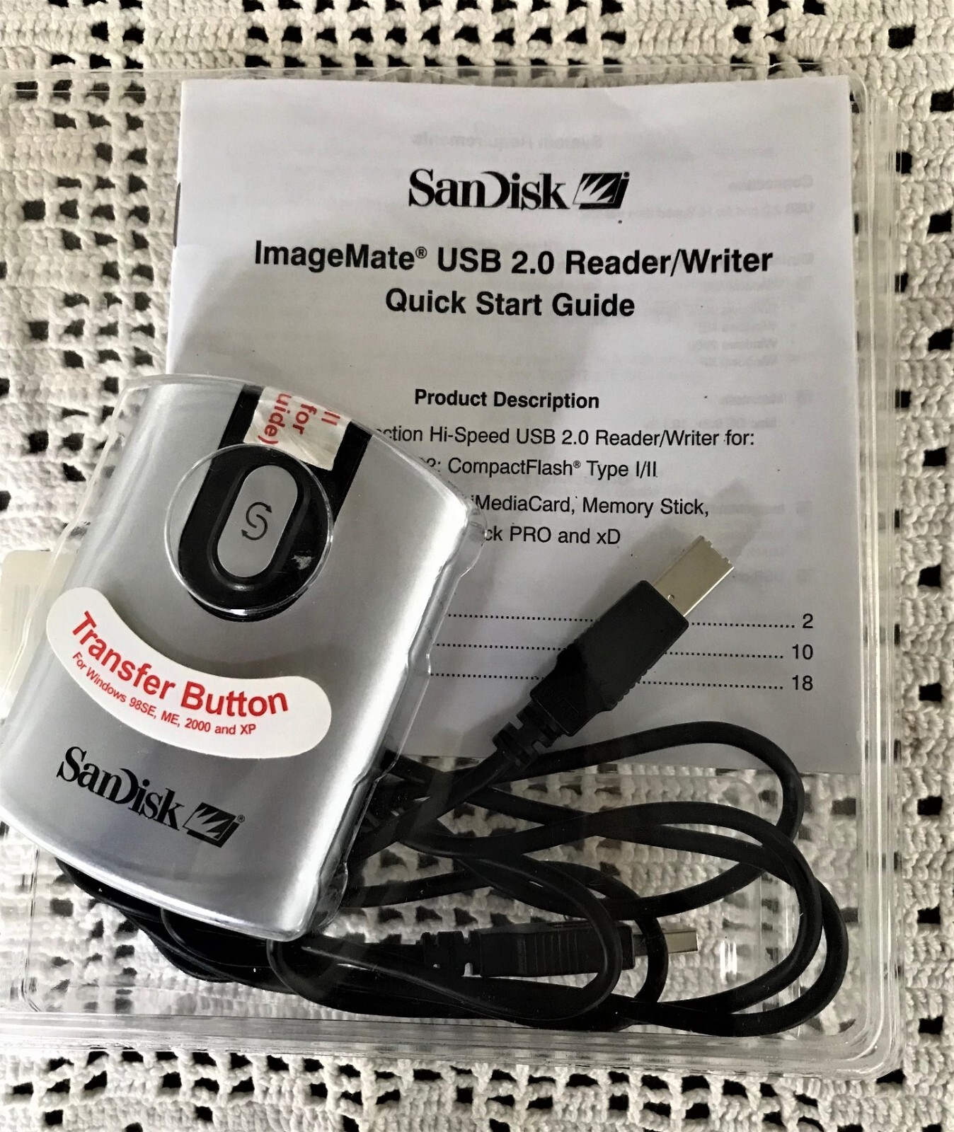 Vintage SanDisk ImageMate Reader/Writer w USB 2.0 Power Cord Book and CD