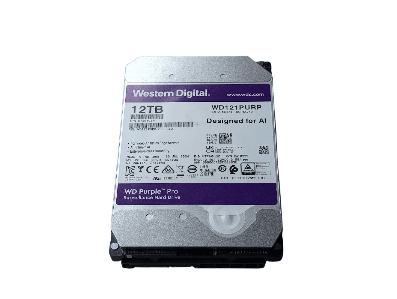 Western Digital 12TB WD121PURP WD Purple PRO 3.5" SATA 6gb/s Hard Disk Drive