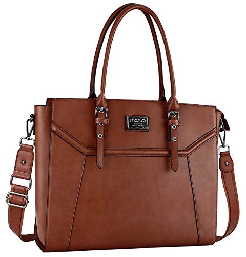 MOSISO 17 inch Women Laptop Tote Bag with Shockproof Compartment - Brown