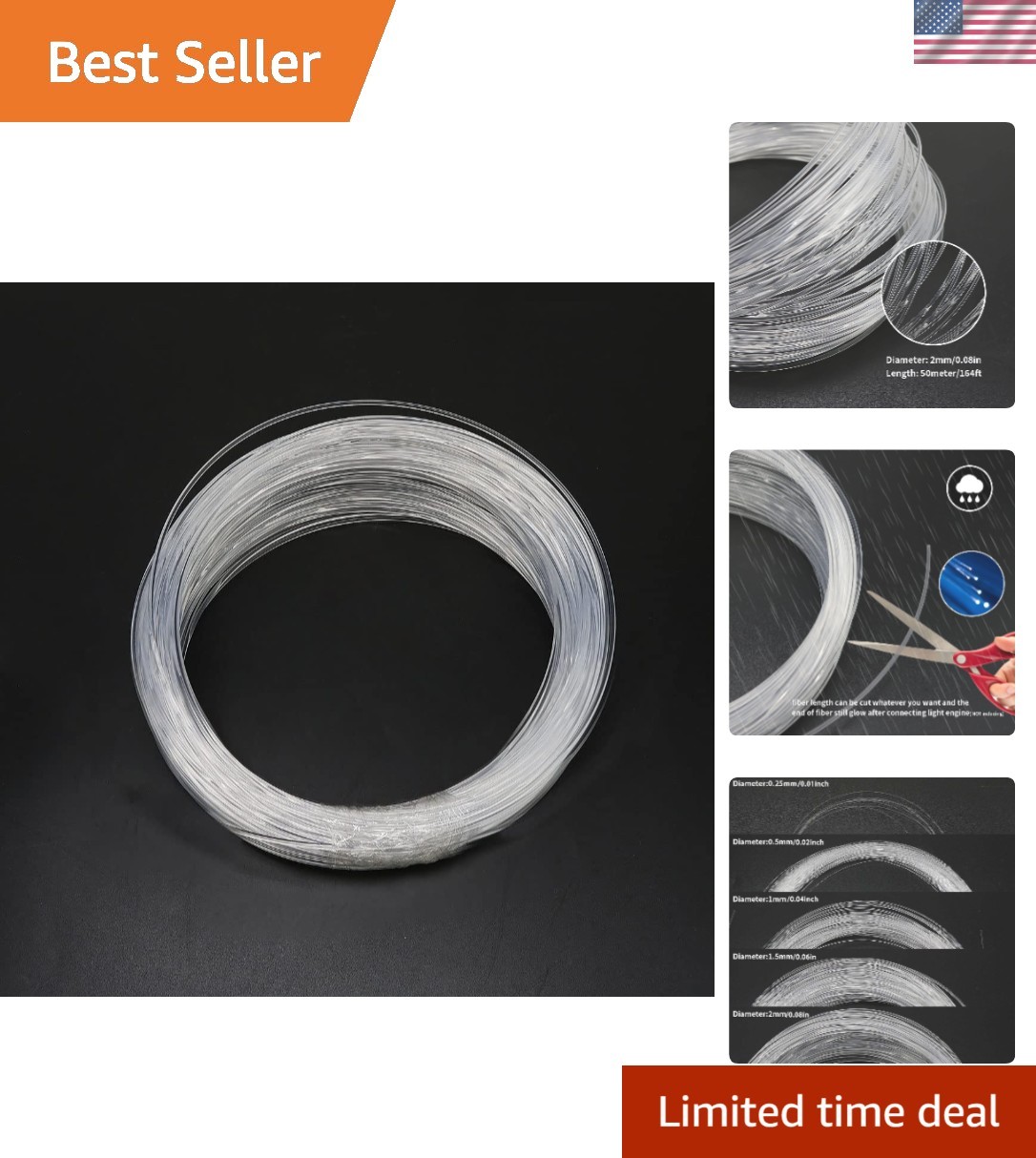 Flexible 0.08inch End Glow Fiber Optic Cable - Customizable Lighting Solutions