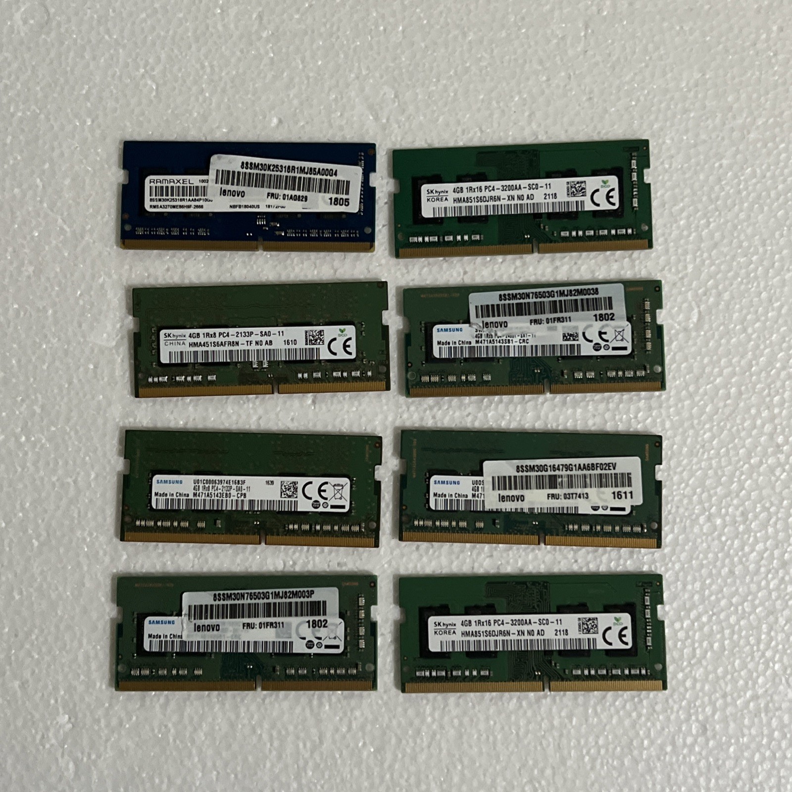Lot of 8 x 4GB DDR4 Laptop RAM 32GB Samsung SK Hynix Ramaxel Mixed Speeds
