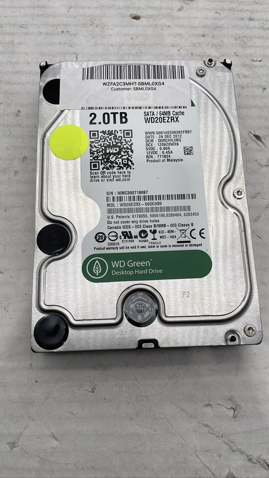 Western Digital 2TB WD20EZRX-00DC0B0 Caviar Green SATA 64MB HDD