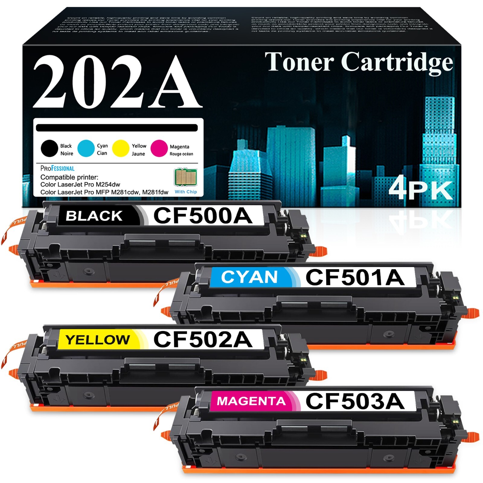 4-Pack 202A Toner for HP 202A Color LaserJet MFP M281fdw M254dn M281cdw Printers