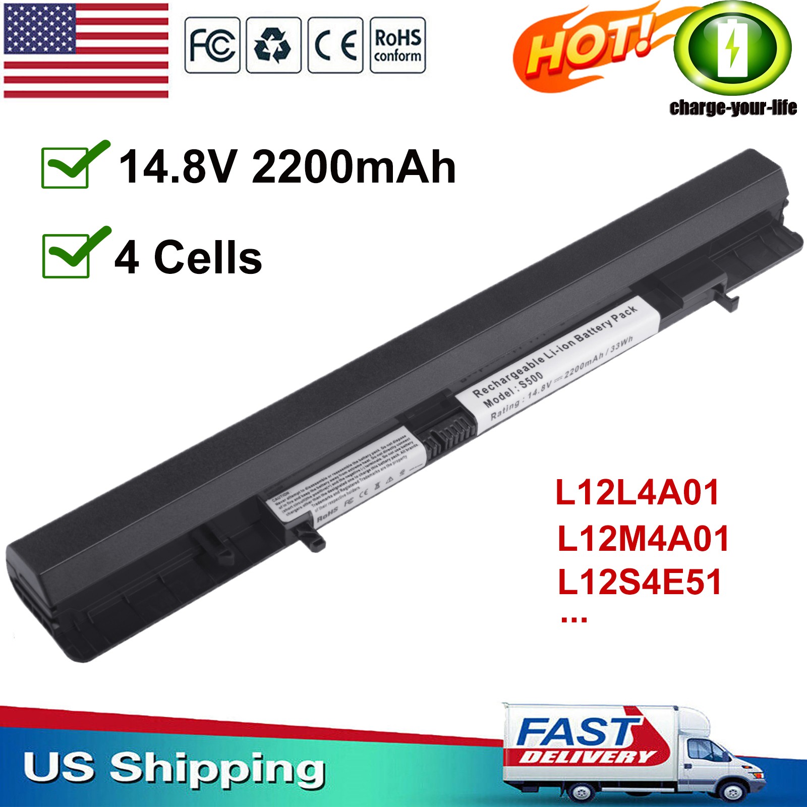 ✅Battery For Lenovo IdeaPad G400S G405S G410S G510S L12L4A01 L12M4A01 L12S4E51