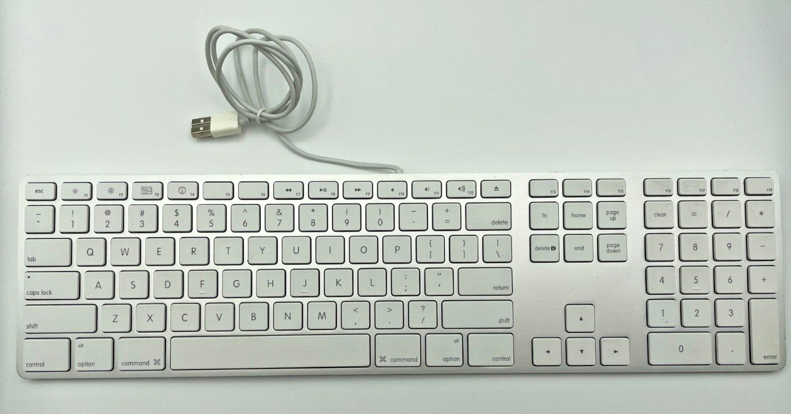 Aluminum USB Wired Keyboard with Numeric Keypad - Good Condition