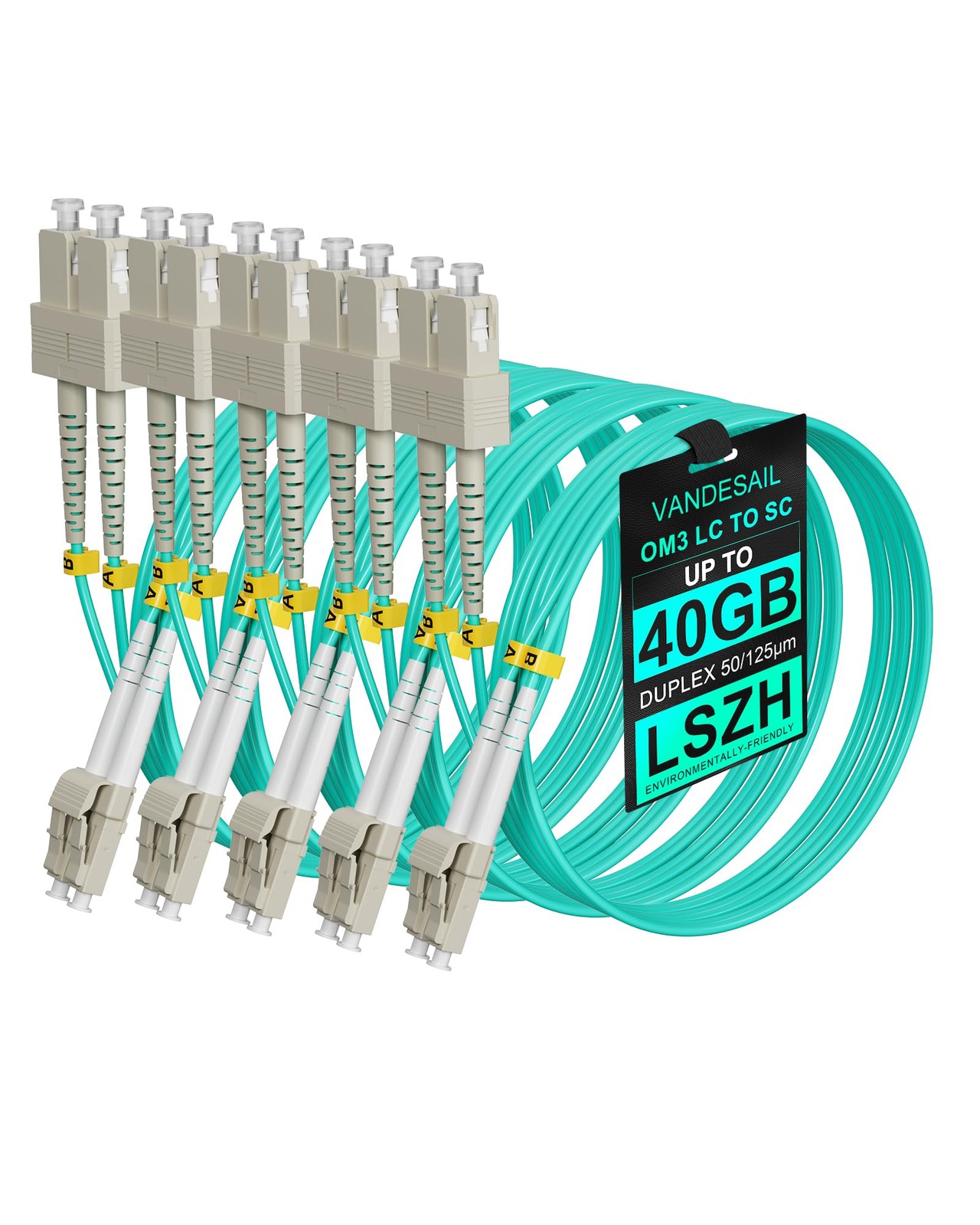 VANDESAIL SC To LC Fiber Patch 5 Pack Duplex B-OM3-10-5p