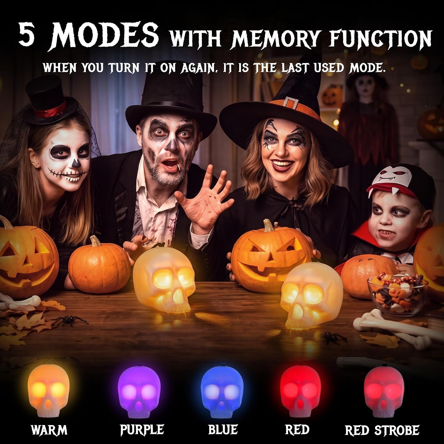 EverBrite 3-Pack Halloween Skull Light with Music, 5-Mode Skull Lamp