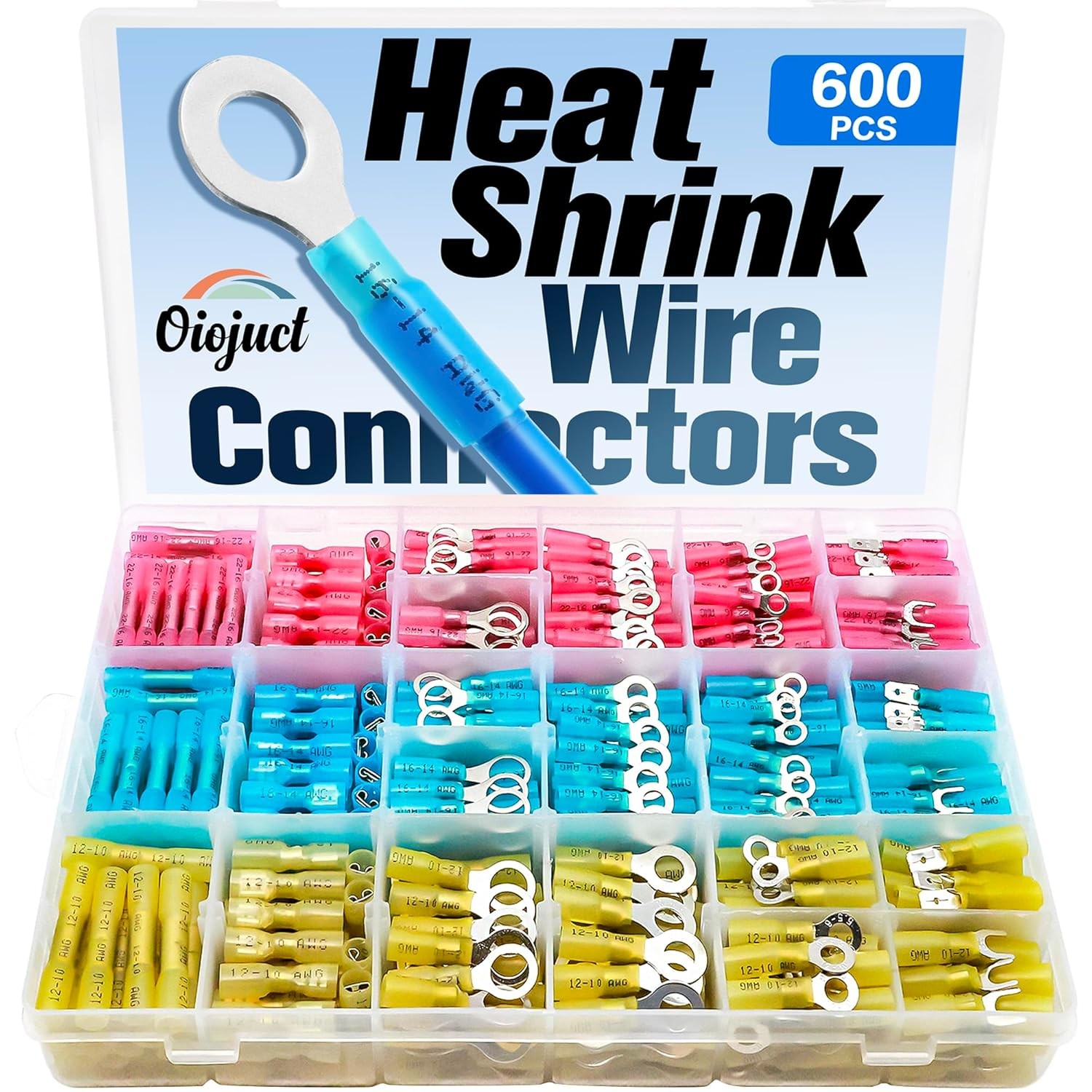 600Pcs Heat Shrink Wire Connectors Electrical Kit Yellow, Blue, Pink, Purple 
