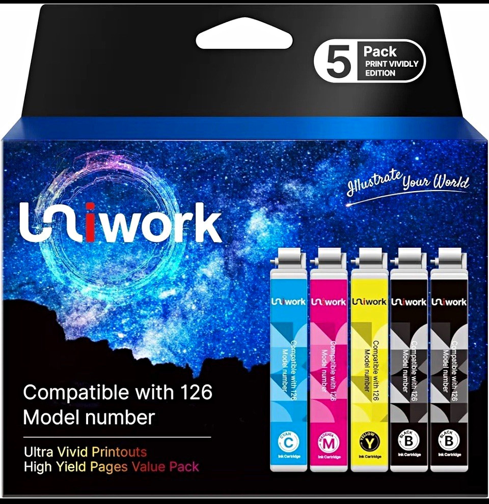 NEW open box Uniwork Compatible Epson 126 Ink Cartridges 5 Pack CMYK  Black