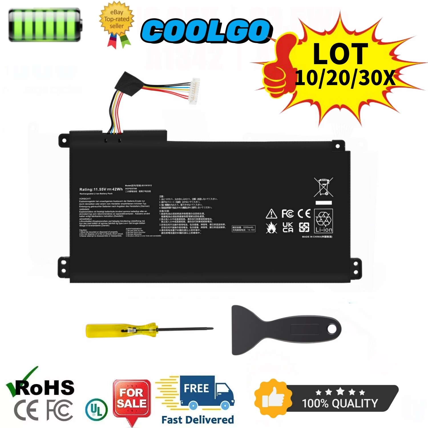 LOT B31N1912 C31N1912 Battery For Asus VivoBook 14 E410MA L410MA F414MA L510MA