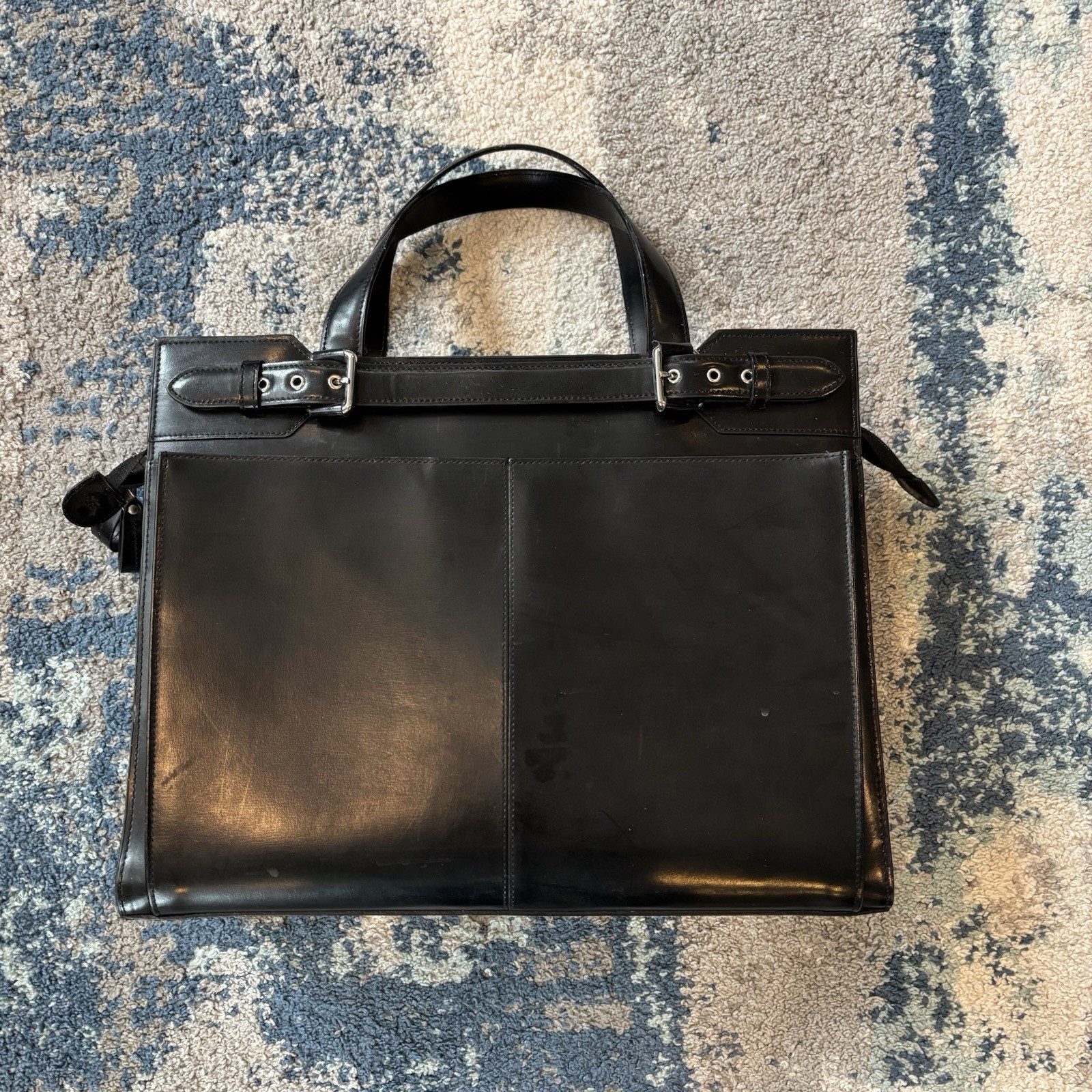 Franklin Covey Black Leather Laptop Bag Briefcase Padded Compartments Zip Top