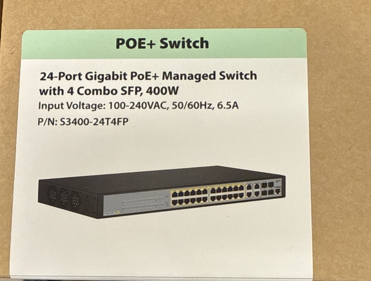 NEW FS S3400-24T4FP 24-Port Gigabit PoE+ Managed Switch 4 Combo SFP 400W
