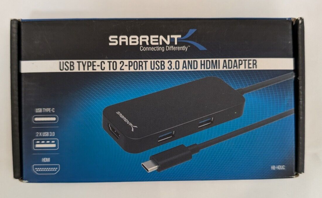 SABRENT Black Aluminum Type C to 2 Port USB 3.0 and HDMI Adapter (HB-HDUC)