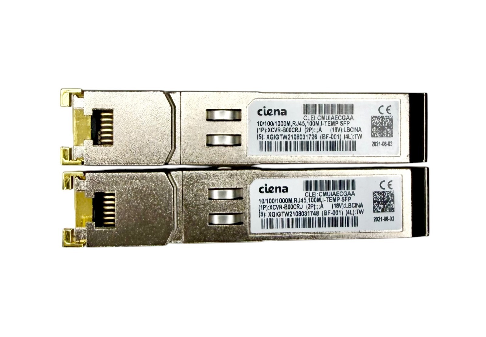 (Lot of 2) Ciena XCVR-B00CRJ 10GBase-T SFP+ Copper Transceiver Module RJ45 10GbE