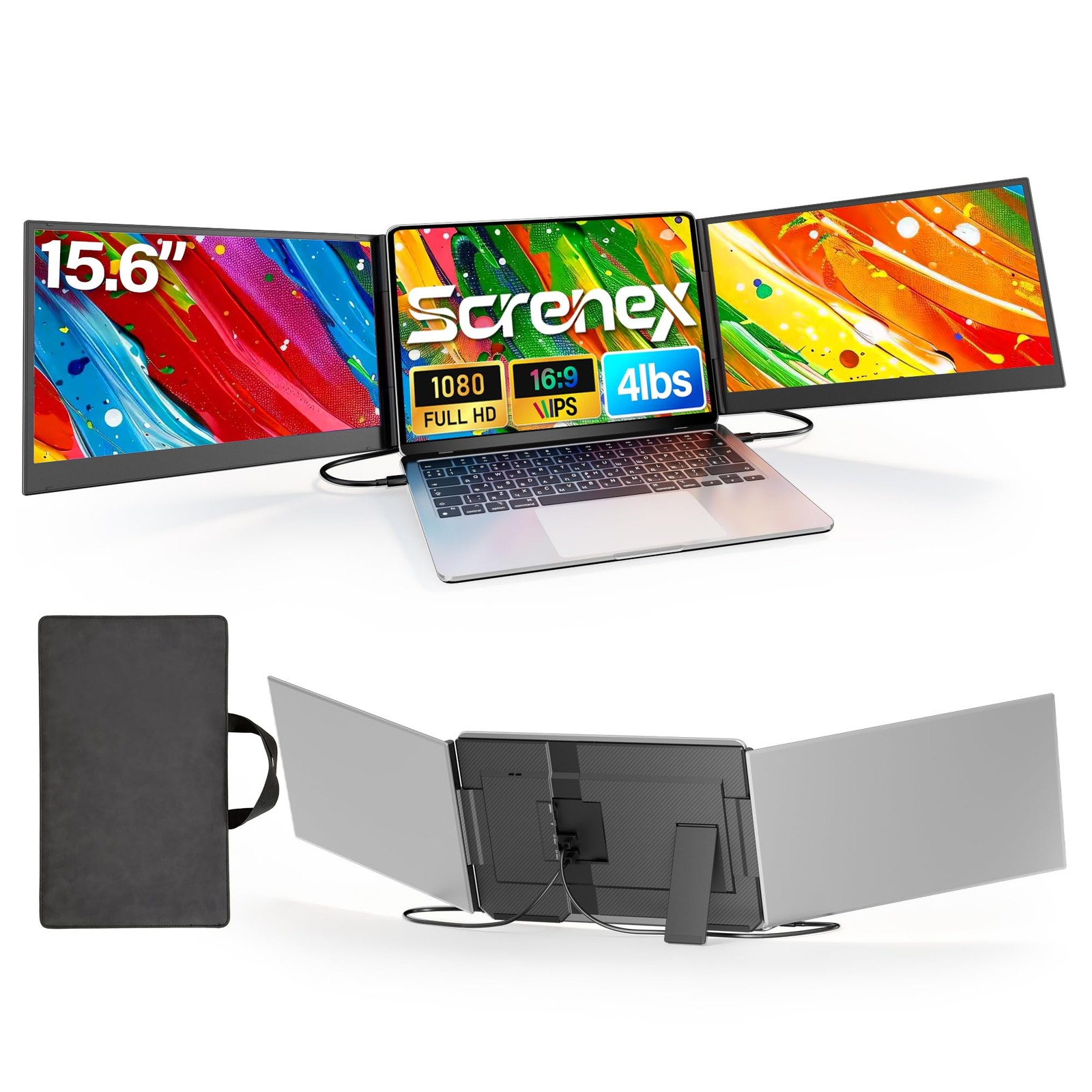 Screnex 15.6" Laptop Screen Extender New Upgraded Triple 15.6", Silver
