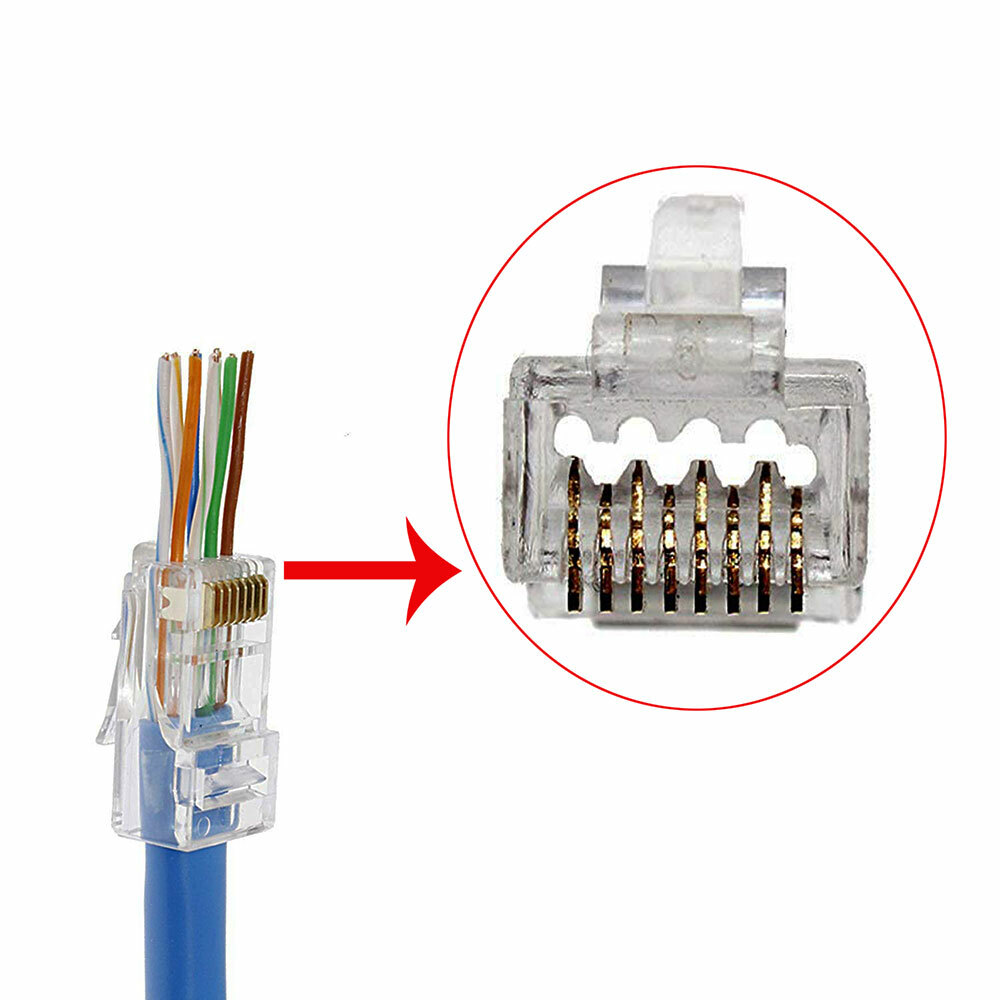 50pcs RJ45 Connector for CAT6 Cables for Large Diameter end Pass Through Plug