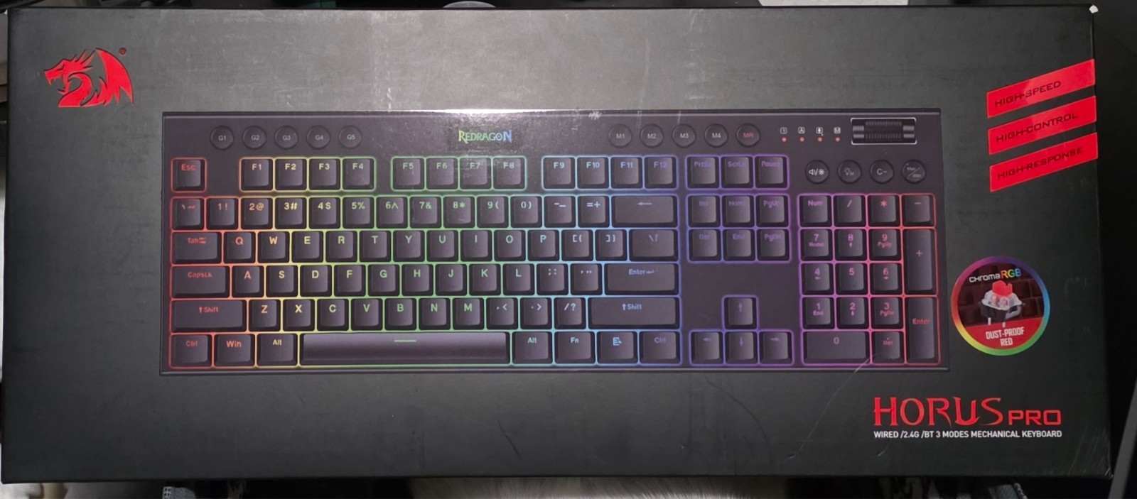 Redragon  Horus Mechanical Wireless RGB Keyboard, Programmable, Black