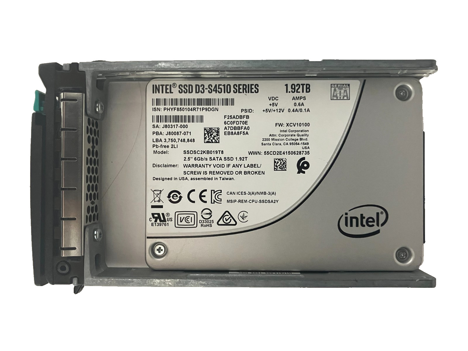 INTEL DC S4510 SSDSC2KB019T8 SSD 1.92TB SATA 6Gb/s 2.5" 512b/s 99-100% Health