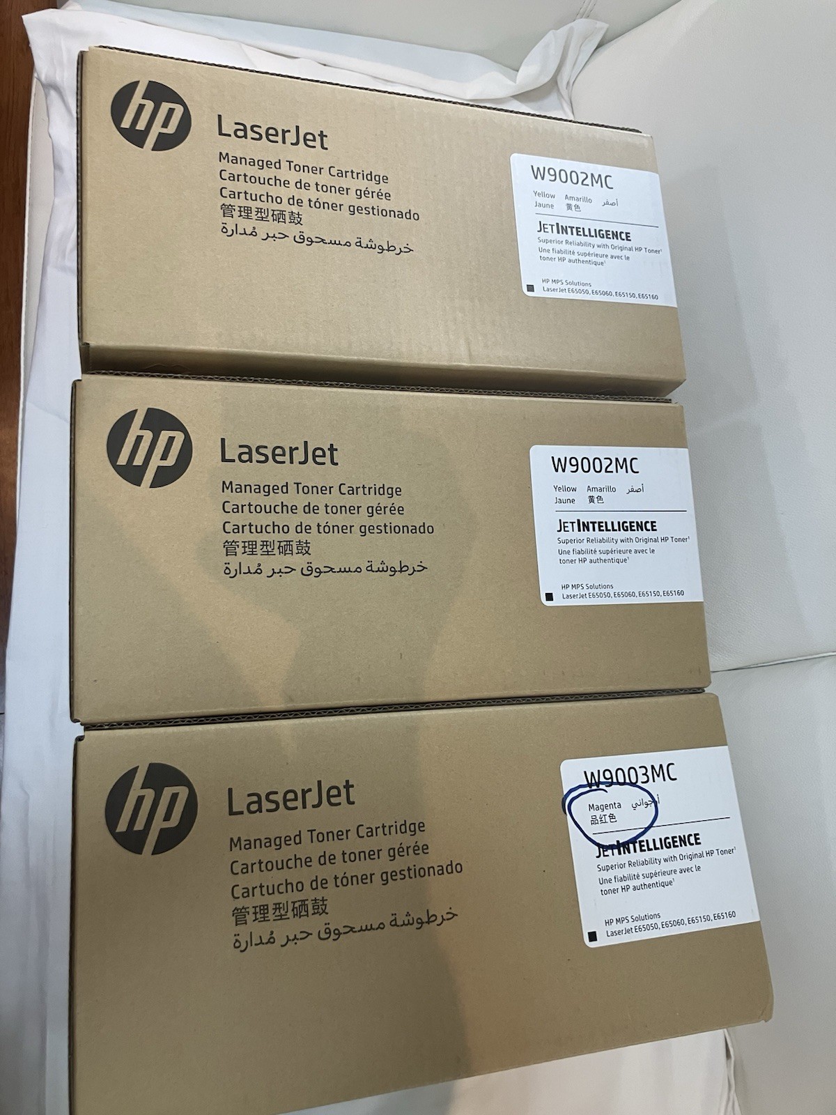 *NEW* OEM HP LJ TONERS W9002MC-YELLOW AND W9003MC-MAGENTA QTY 2, (LOT OF 3)