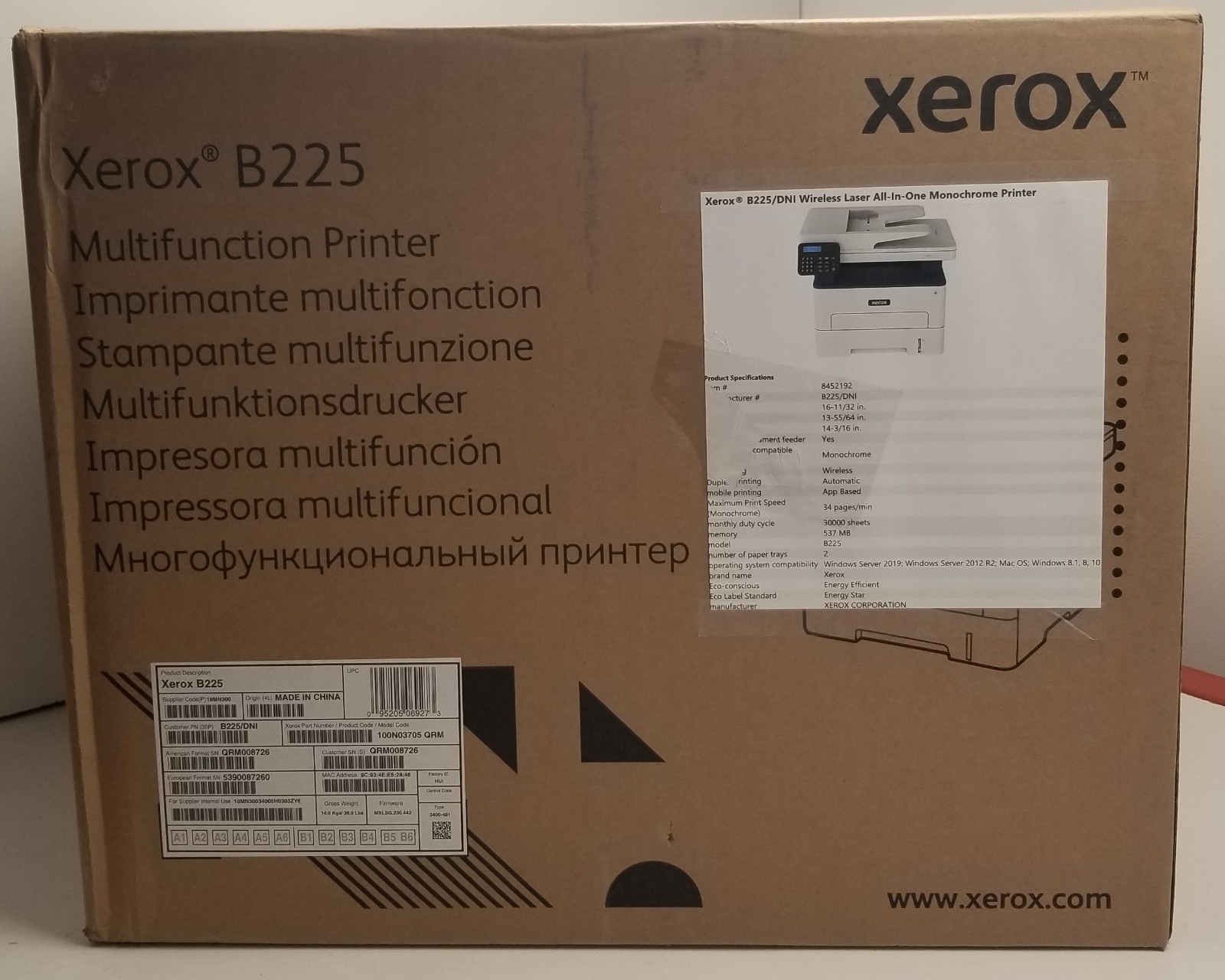 Xerox B225 Monochrome Laser All-in-One Printer
