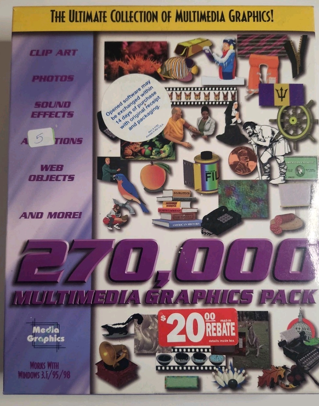 Vintage 1998 Media Graphics 270,000 Multimedia Pack Windows 3.1 95 98 New