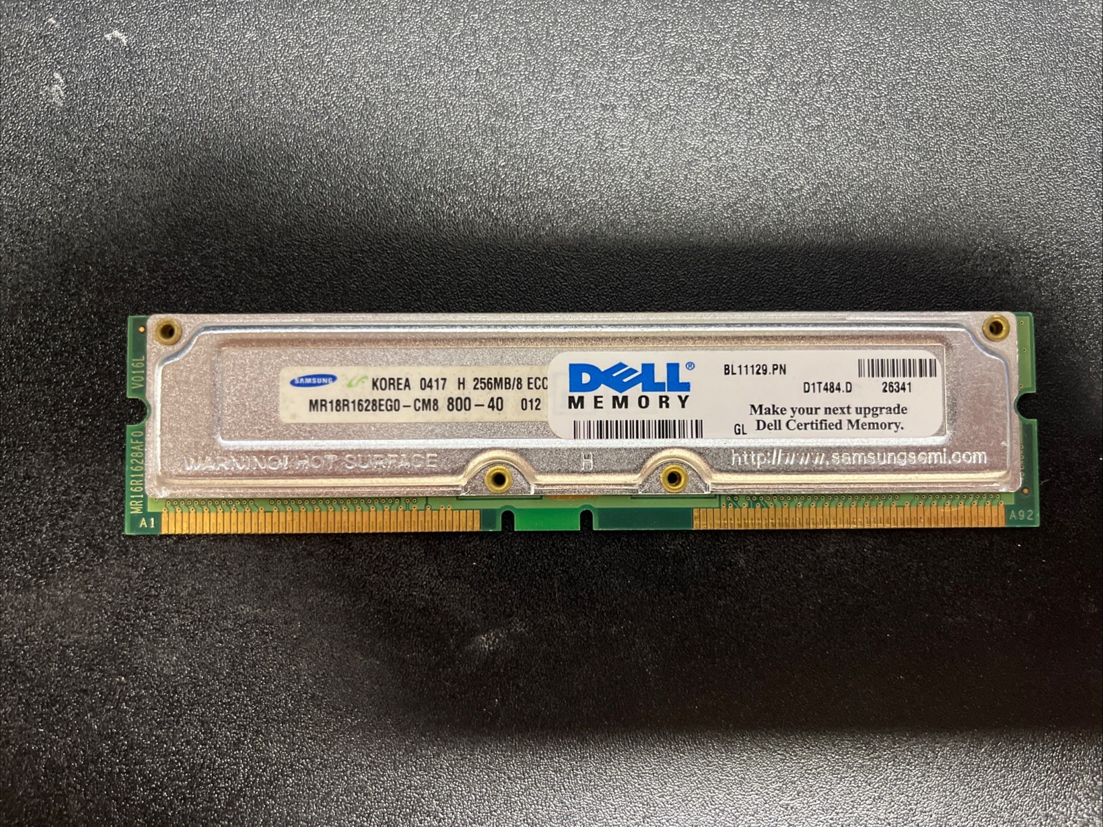 256MB 800-40 1RX8 RAMBUS RDRAM RIMM 184PIN ECC NON-REG SINGLE RANK CHANNEL 32X8