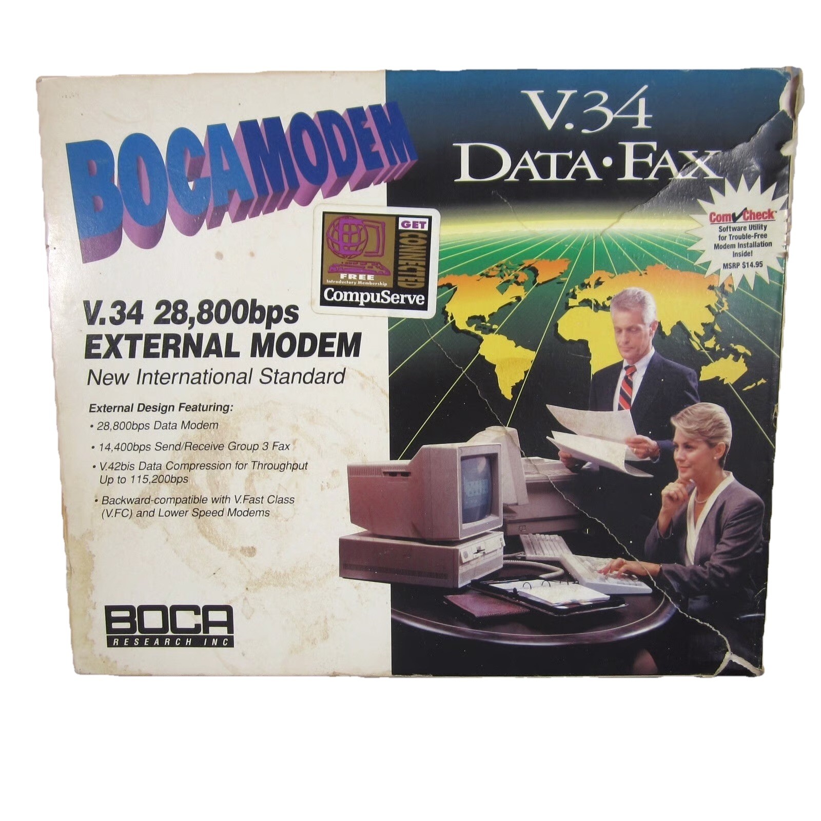 Vintage BocaModem V.34 28.8K External Modem Data Fax Vintage Computer