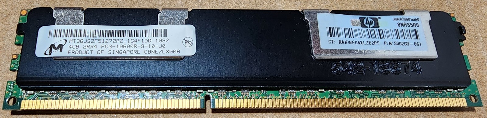 8GB kit (2x 4GB) 2Rx4 PC3-10600R HPE Micron 500203-061