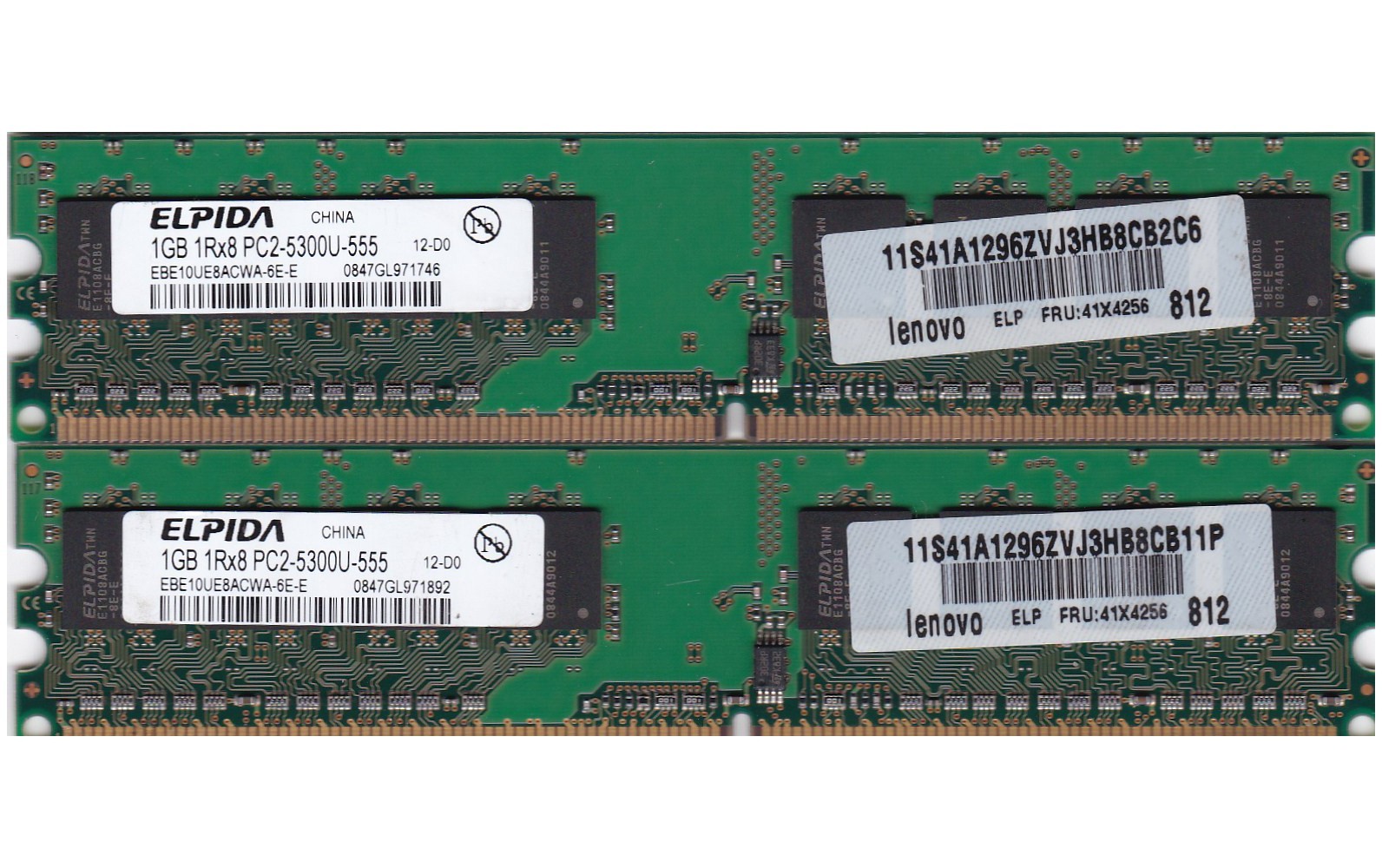2GB 2x1GB PC2 5300 DDR2-667 ELPIDA EBE10UE8ACWA-6E-E RAM MEMORY KIT IBM 41X4256