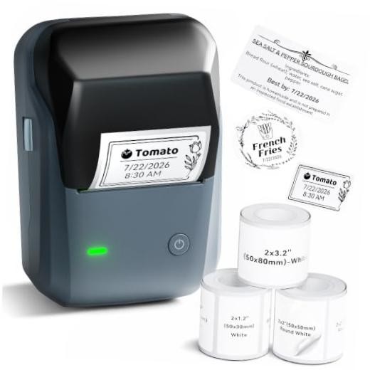 B1 Label Maker Machine with 3 Roll Tapes - 2" Portable Blue Printer + 3 Tapes