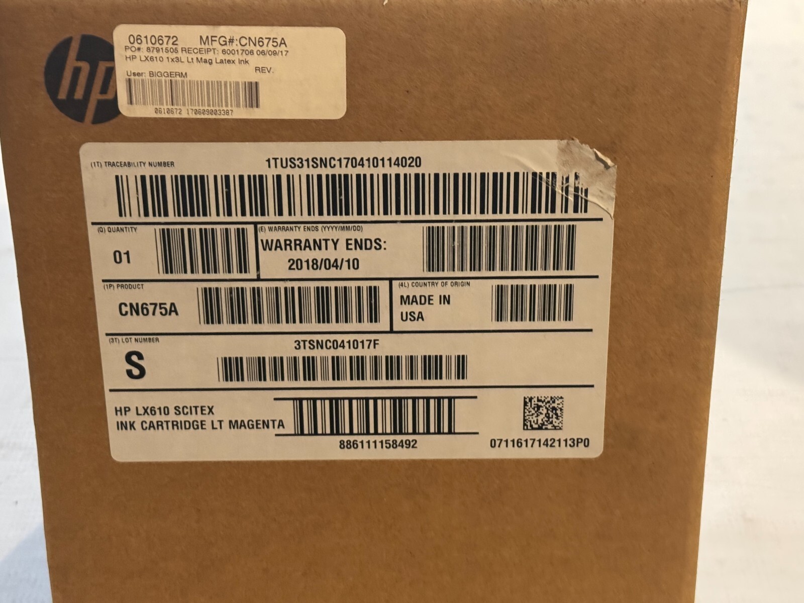 (CN675A) HP LX610 3-Liter Light Magenta Latex Scitex Ink Cartridge