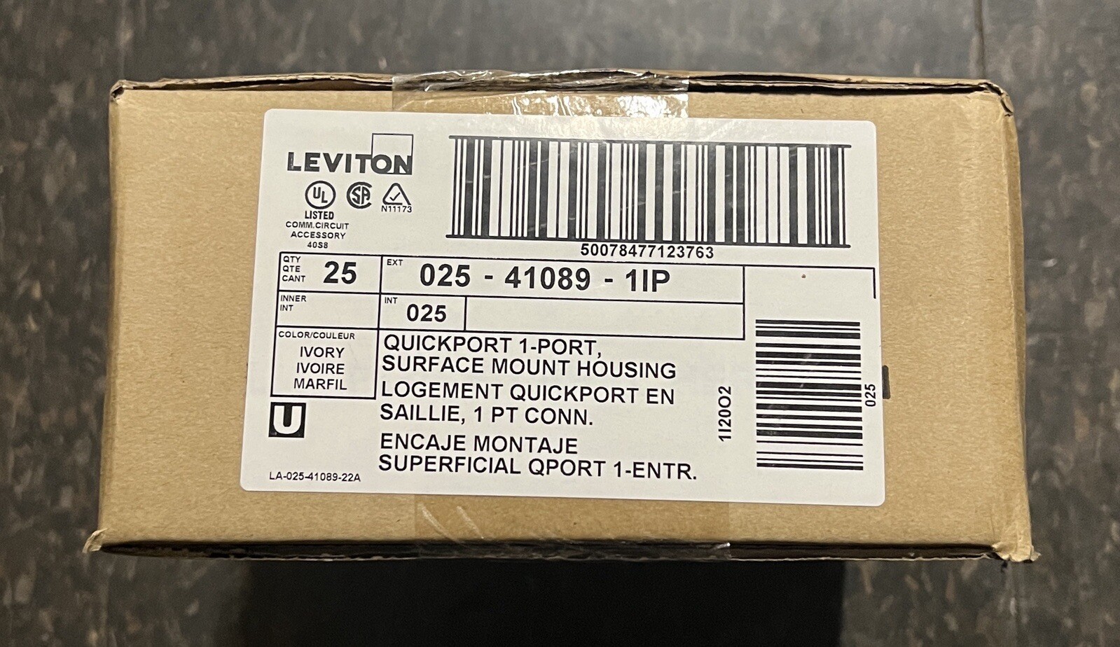 Leviton 41089-1IP Surface-Mount QuickPort Box, 1-Port, Ivory - 25 PACK