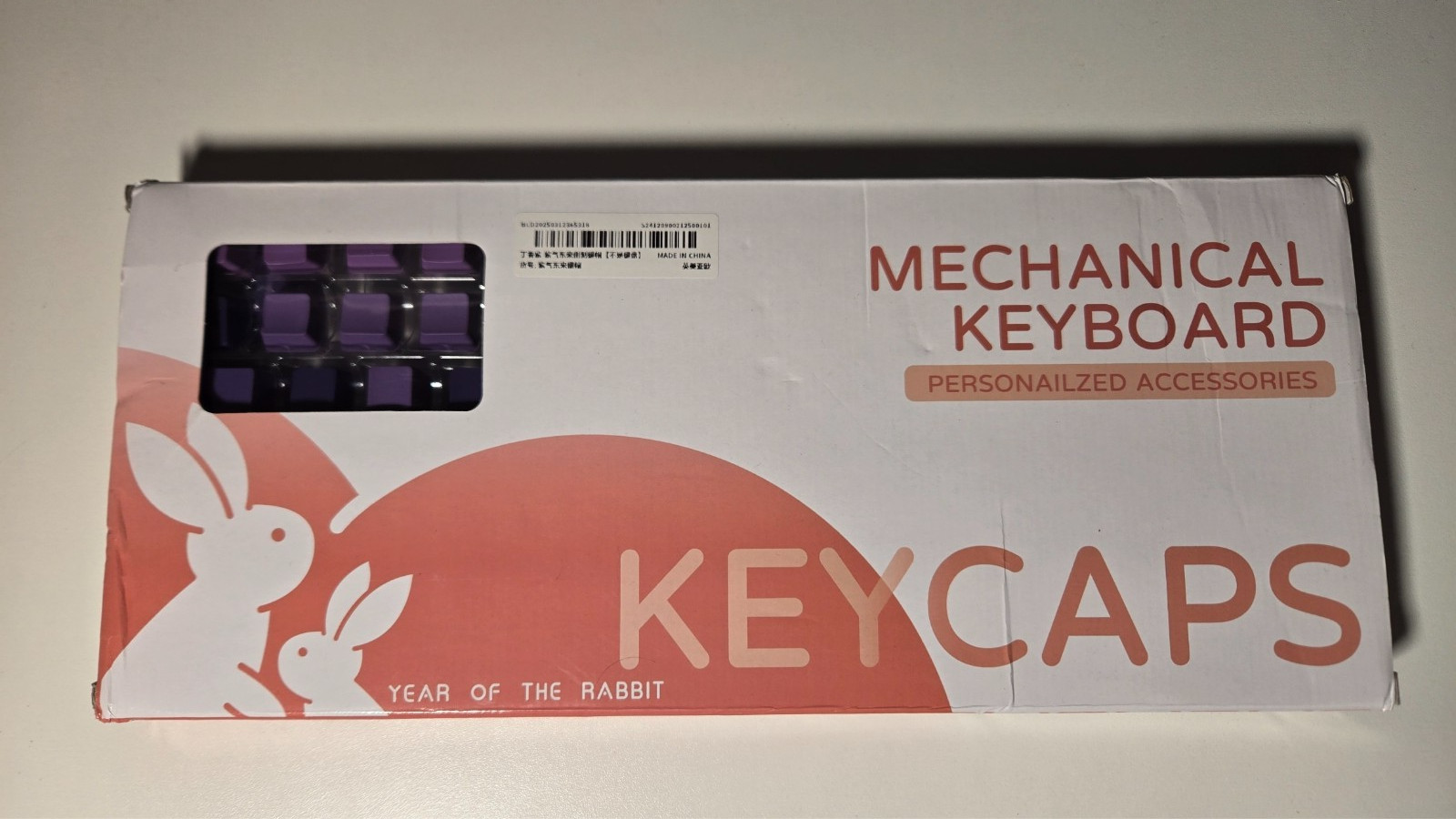Full Size Mechanical Keyboard Clear Case Purple and Blue Keycaps Year of Rabbit