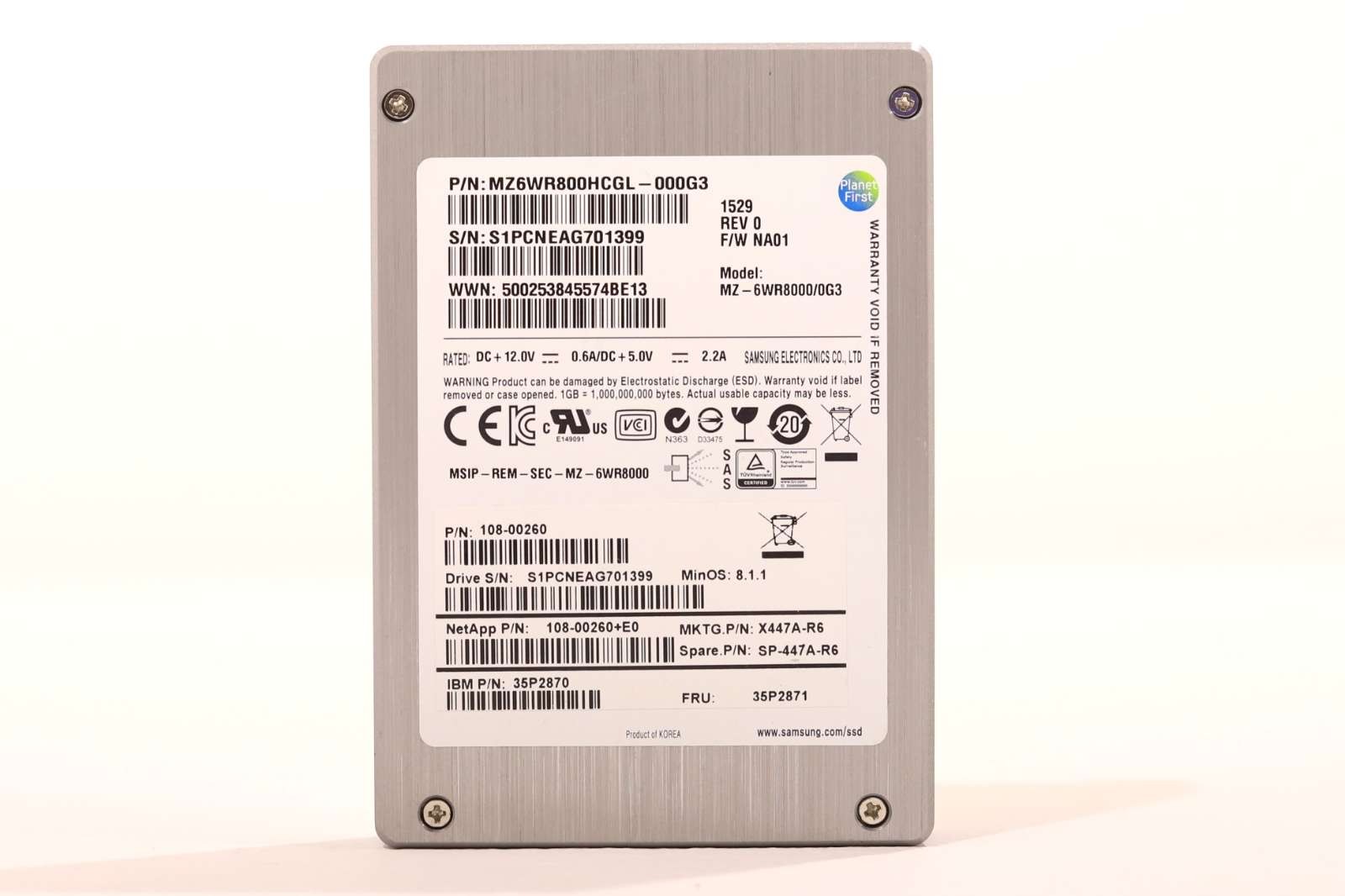IBM MZ-6WR8000/0G3 800GB 2.5" 6Gb/s SAS Solid State Drive P/N: 35P2870 Tested